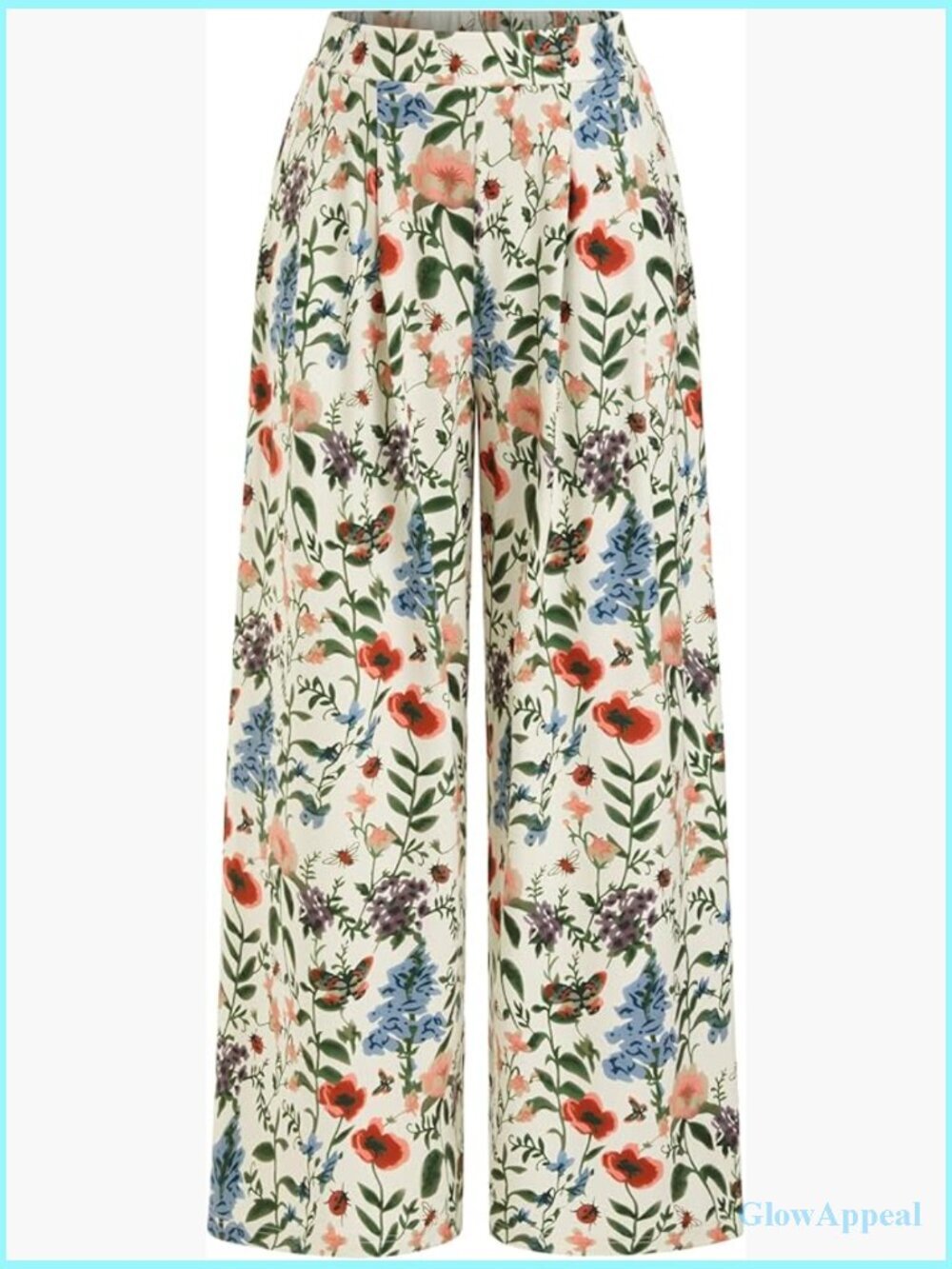 Wide Leg Floral Palazzo Pants Elastic Waist High Rise Summer Casual